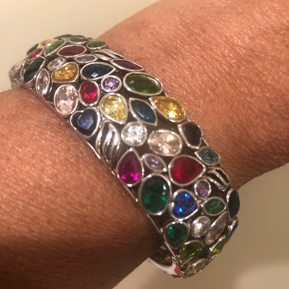 Vintage SS Gemstone Bangle Bracelet